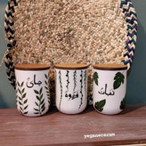 تصویر محصول ست شش تیکه پاسماوری و جا ادویه سرامیکی طرح برگ سبز و تکست سرامیکی یگانه سرام