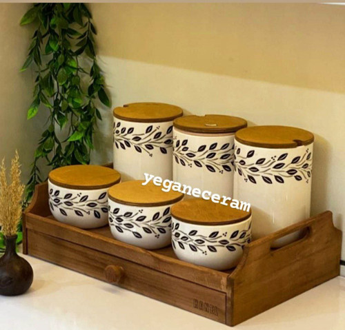 ست شش تیکه پاسماوری و جا ادویه سرامیکی